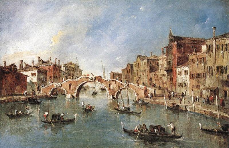GUARDI, Francesco The Three-Arched Bridge at Cannaregio sdg China oil painting art